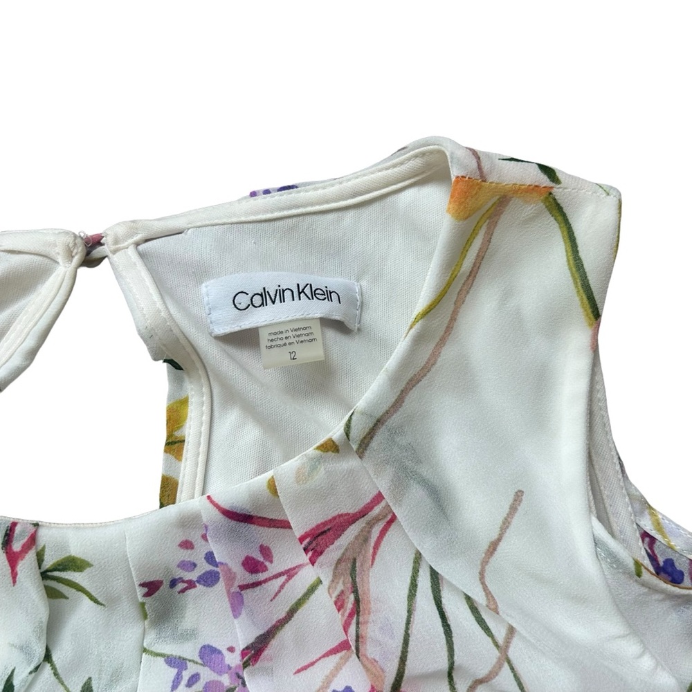 Calvin Klein flutter sleeve cold shoulder white floral chiffon maxi dress 12 - Picture 3 of 10